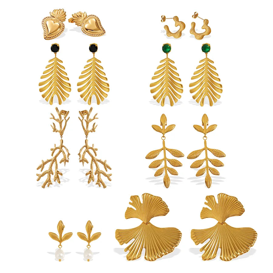 Gold Ginkgo Leaf Stud Earrings for Women