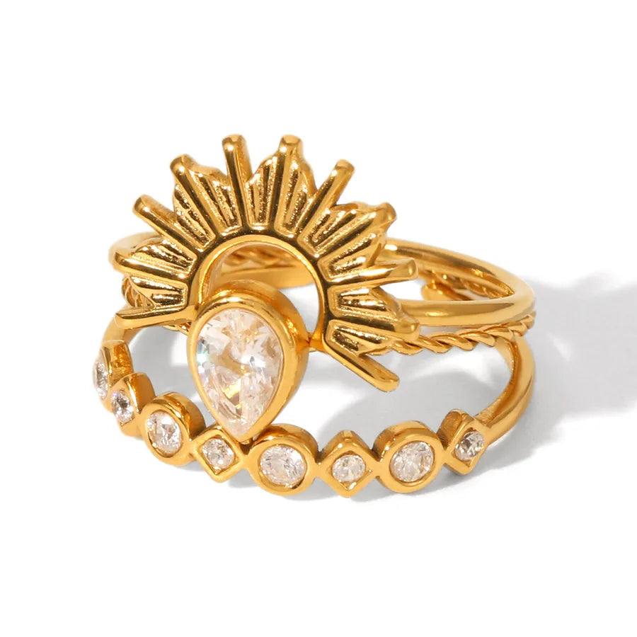 Star Flower Bow Knot Open Ring – 18K Gold Plated