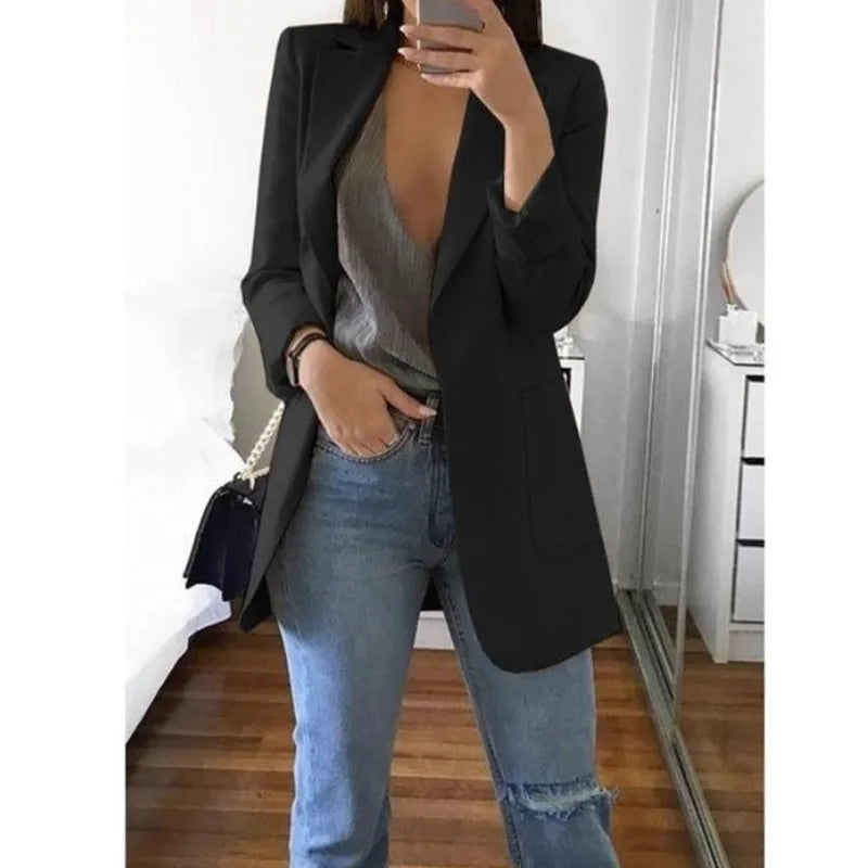 Women's Slim Fit Open Front Blazer Cardigan Black