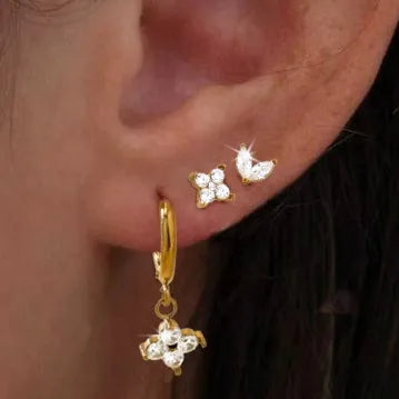 18K Gold Geometric Flower Zircon Stud Earrings