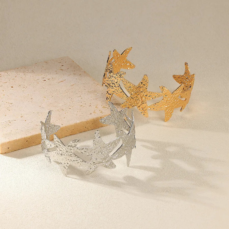 Geometric Butterfly & Flower Open Bangle Bracelet