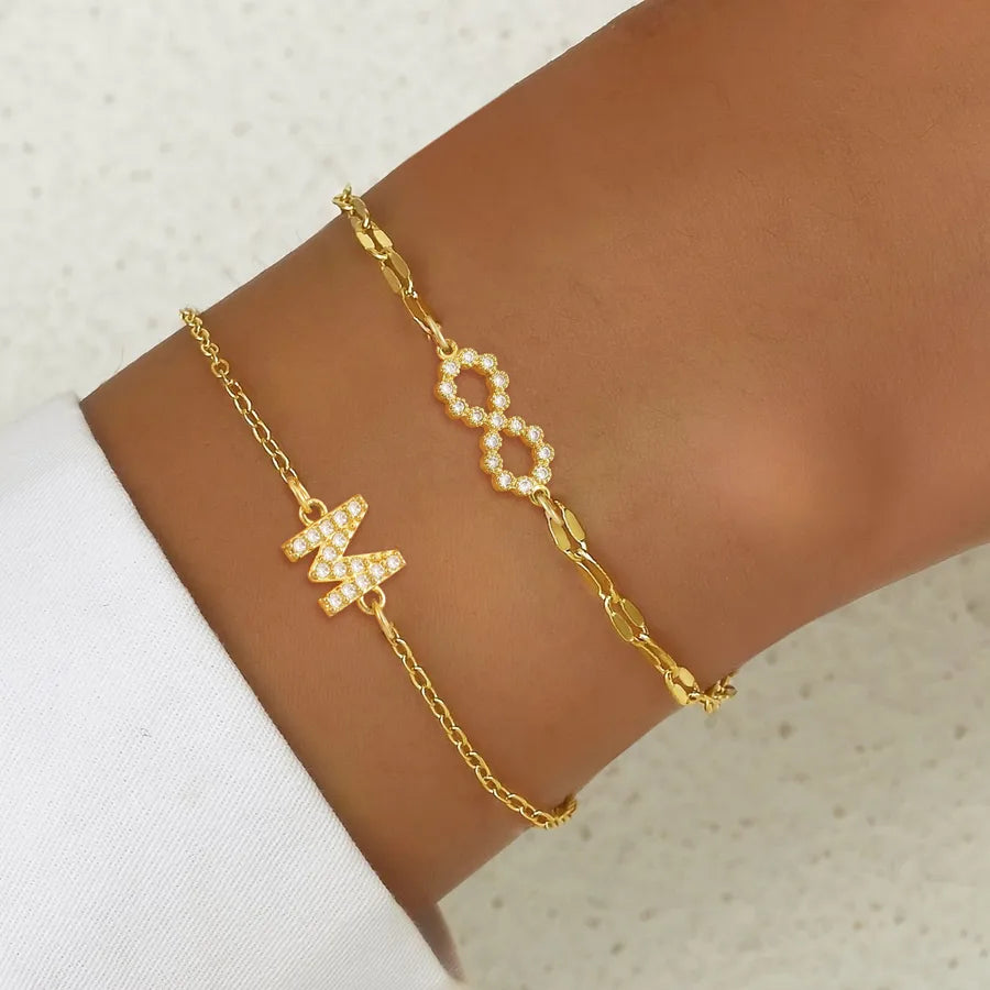 Gold Infinity & Letter Chain Bracelet Set