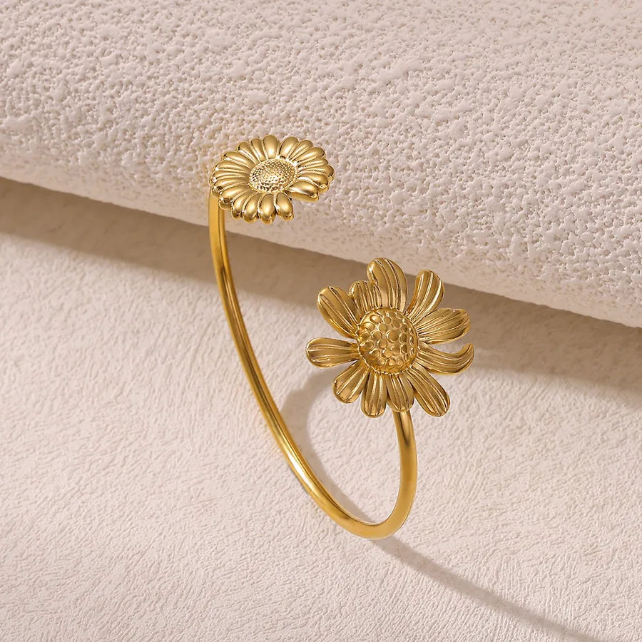 Sunflower Open Bangle in Stainless Steel