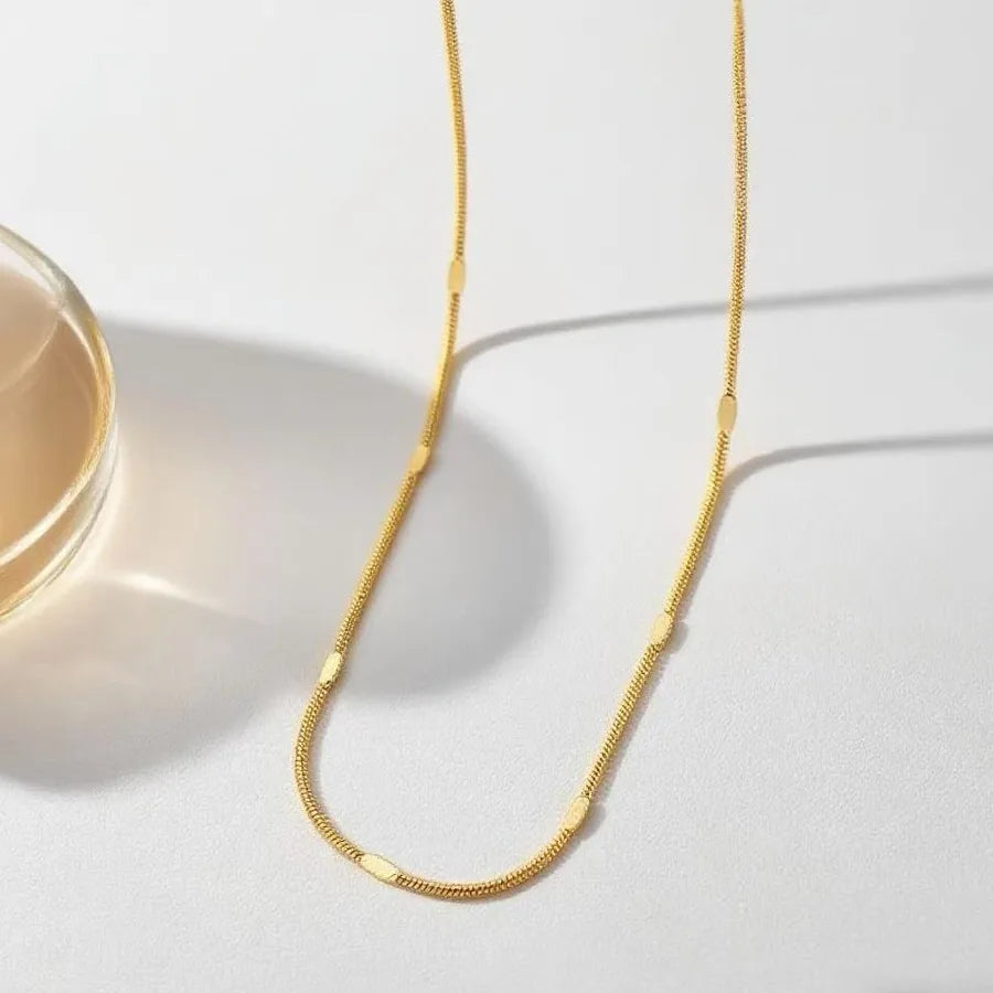 Women's Titanium Steel Box Chain Pendant Necklace Round Snake Flattened Chain - Necklace - Gold