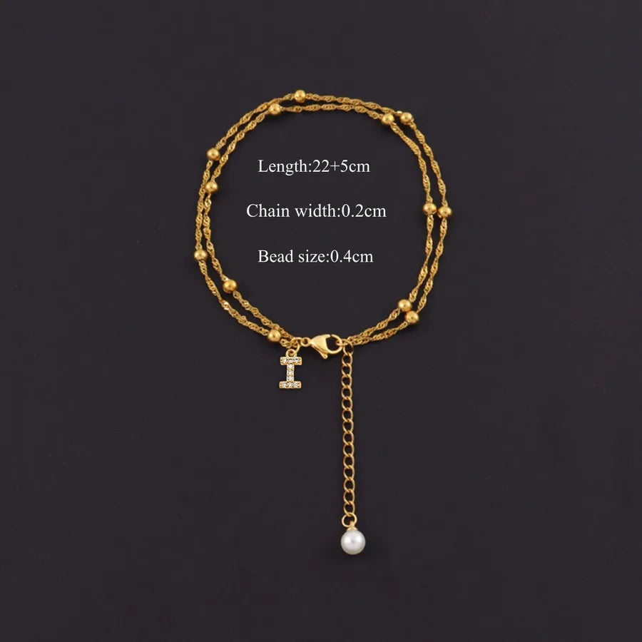 Gold Plated Letter Anklet with Pearl & Zircon Gold I