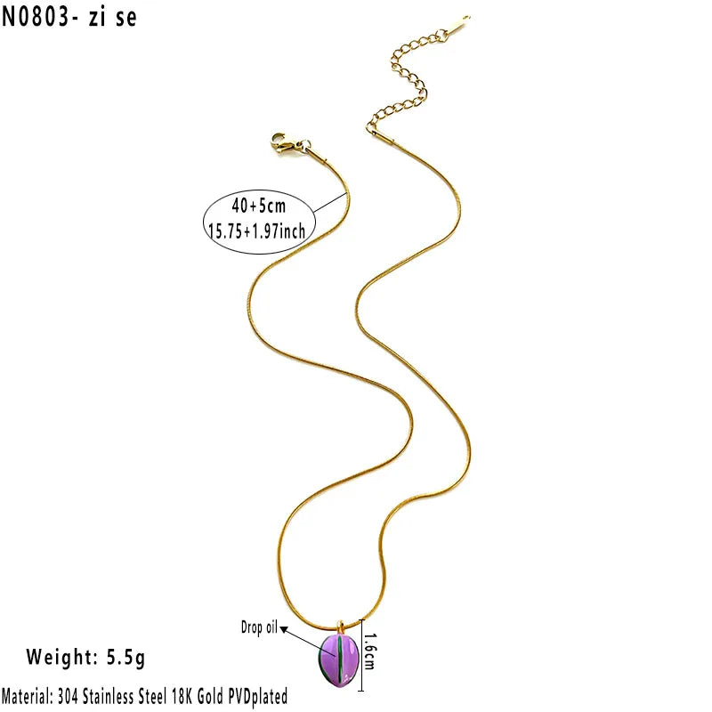 18K Gold Plated Geometric Pendant Necklace Average Size Purple