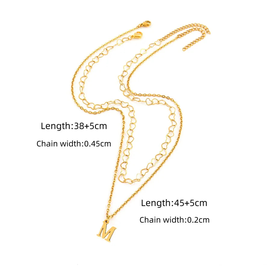 18K Gold Plated Heart Letter Pendant Necklace Gold m