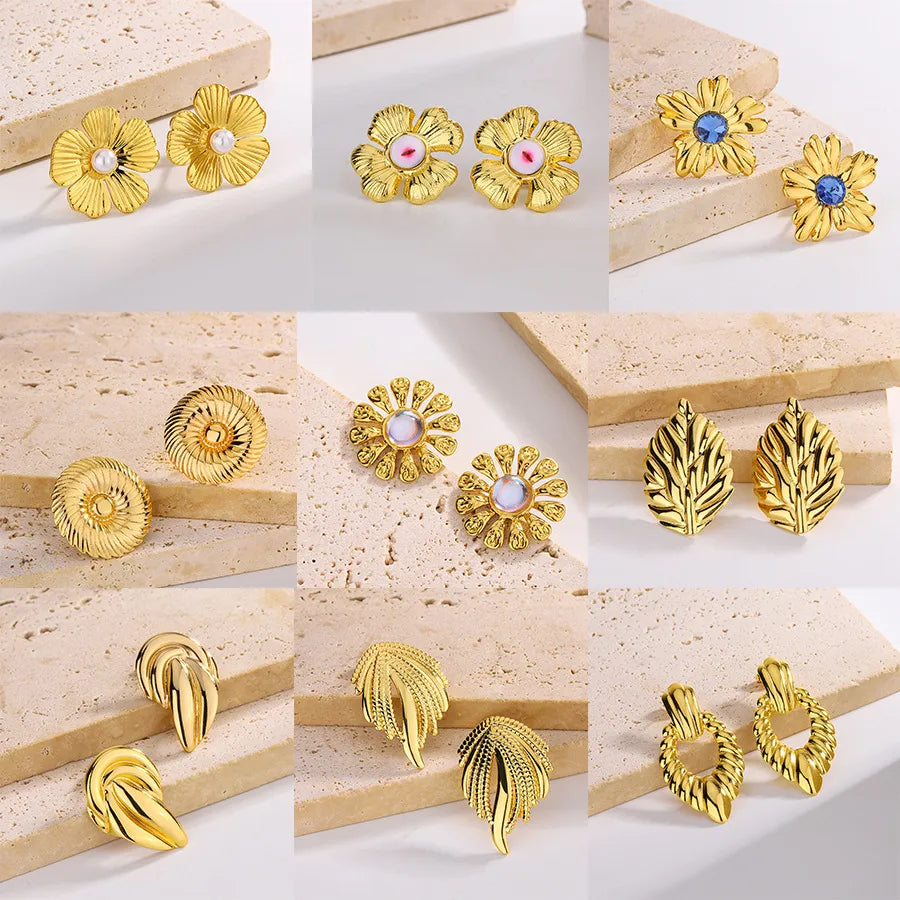 Sunflower Zirconia Stainless Steel Stud Earrings
