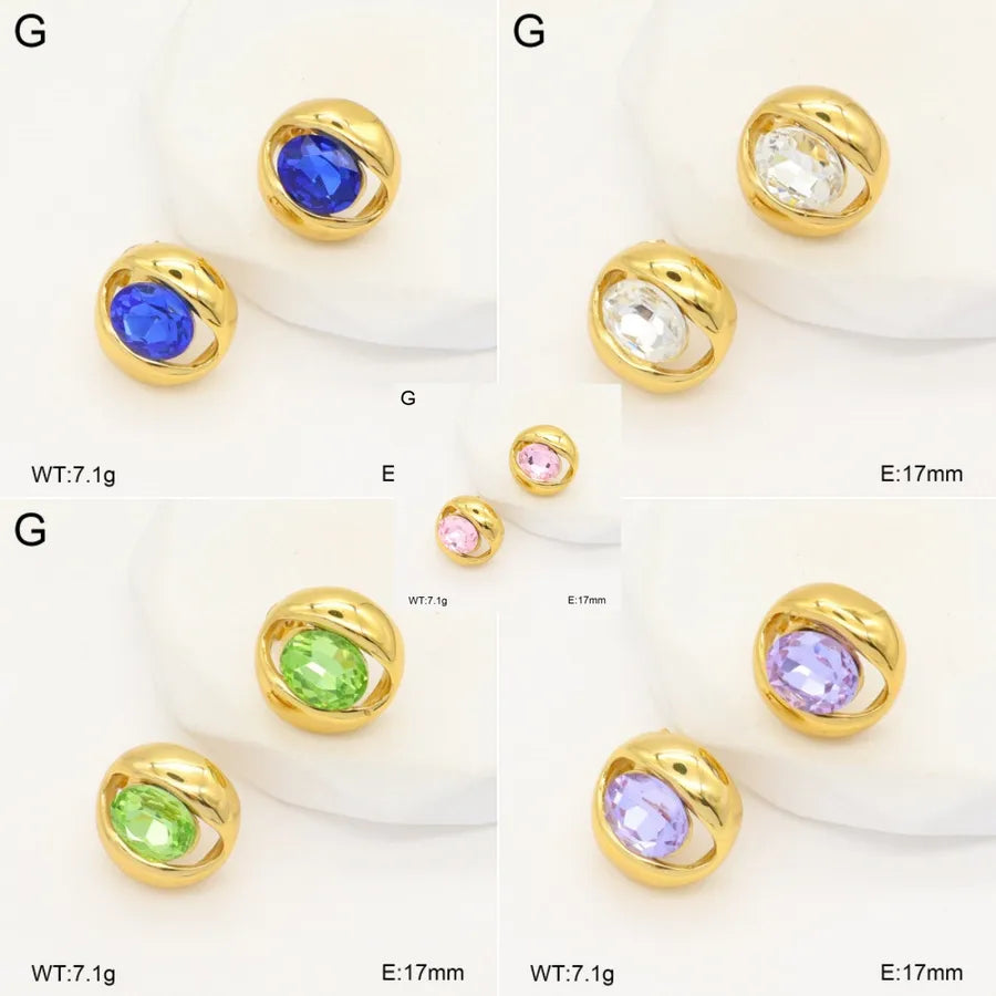 18K Gold Plated Round Stud Earrings for Women