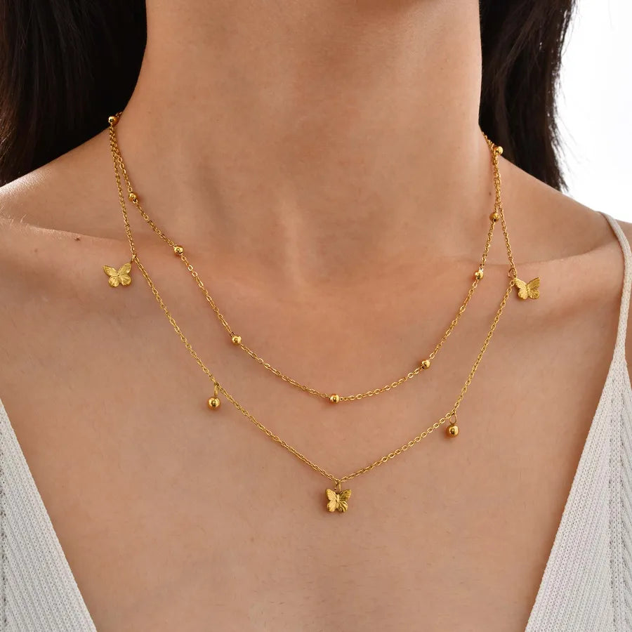 Butterfly Double Layer Gold Necklace