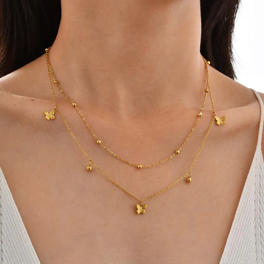Butterfly Double Layer Gold Necklace