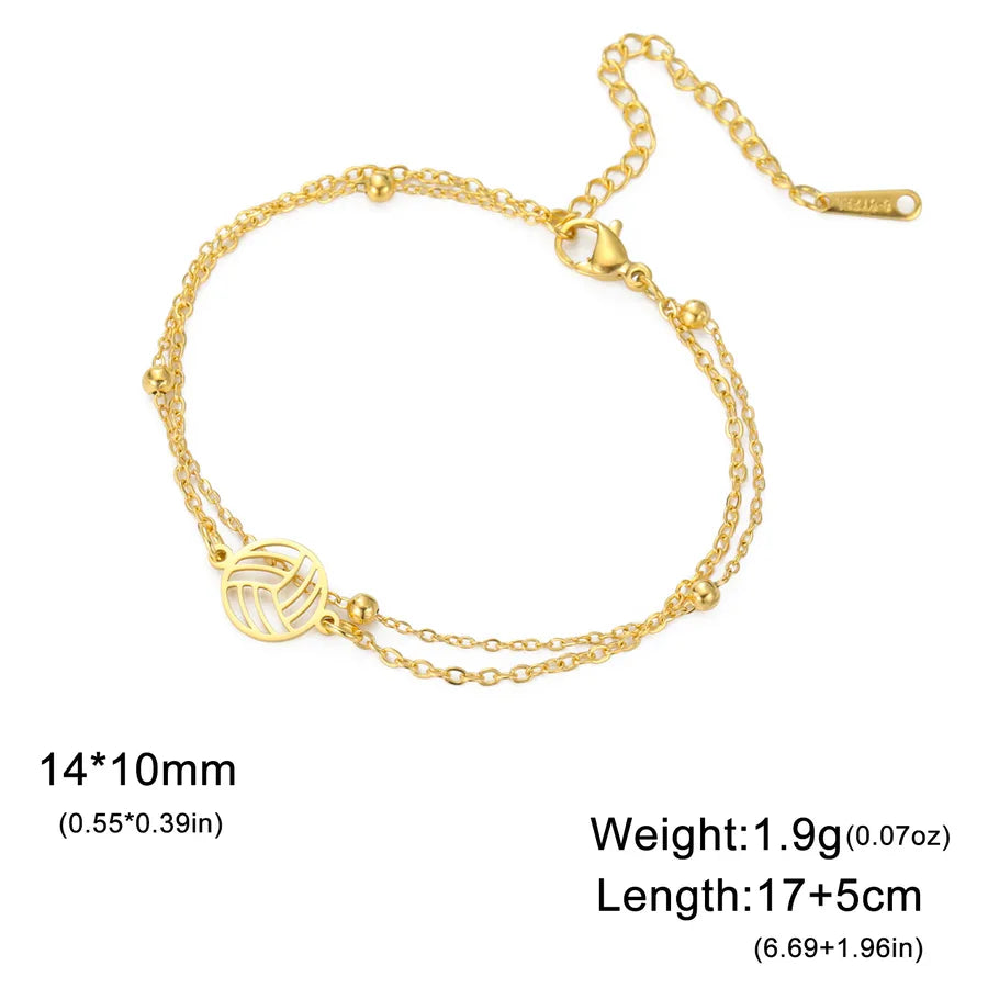 Stainless Steel Sports Pendant Bracelet Gold Volleyball 1-Double Chain