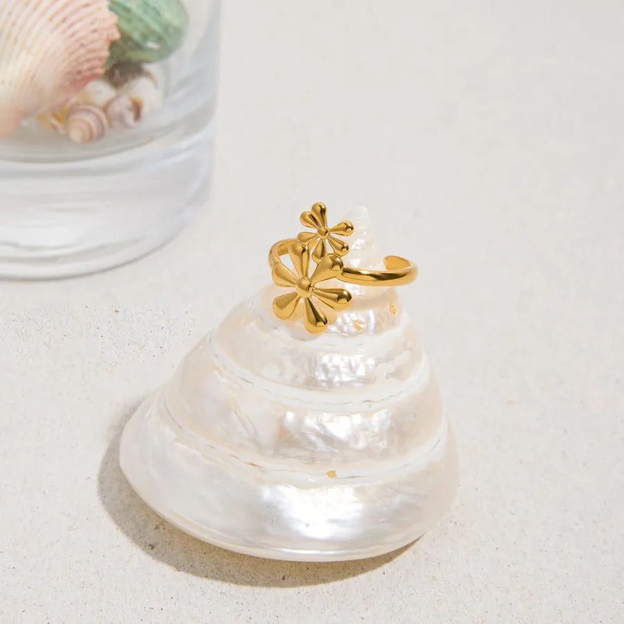 18K Gold Flower Adjustable Open Ring