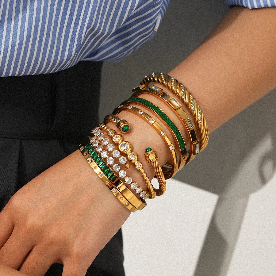 18K Gold PVD Stainless Steel Luxury Bangle