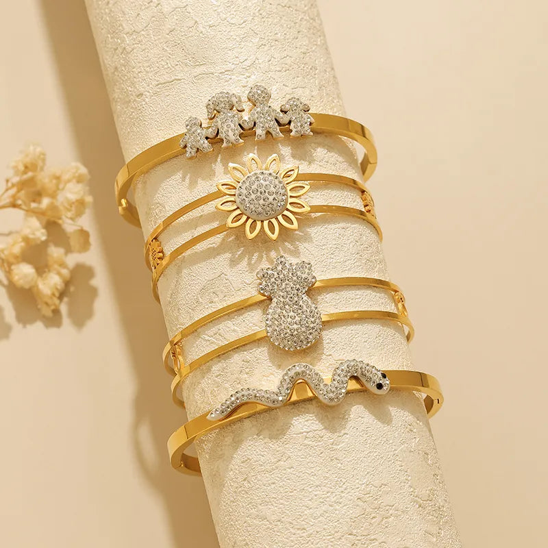 Gold Plated Stainless Steel Hollow Bangle Bracelet