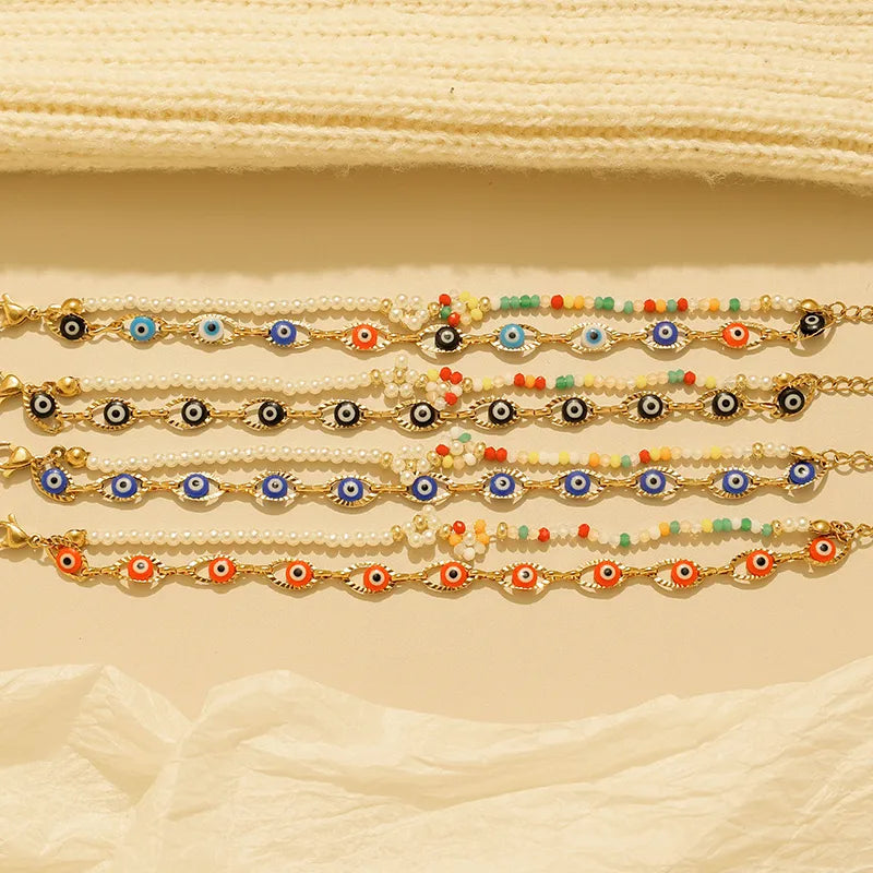 18K Gold Boho Eye & Flower Stainless Steel Bracelet