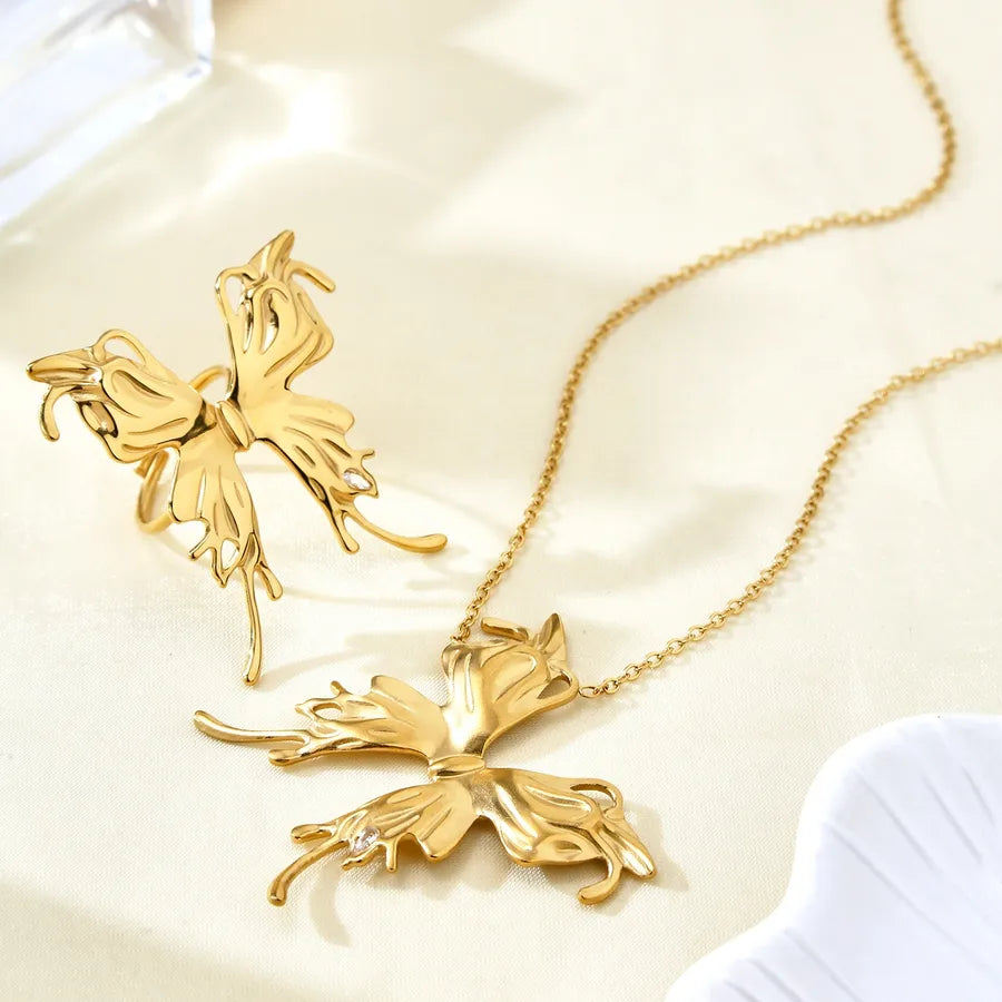 Gold Butterfly Pendant Necklace for Women