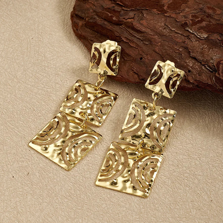 18K Gold PVD Geometric Stainless Steel Stud Earrings Needle Thickness: 0.8mm B (57x21mm) 1 Pair Package