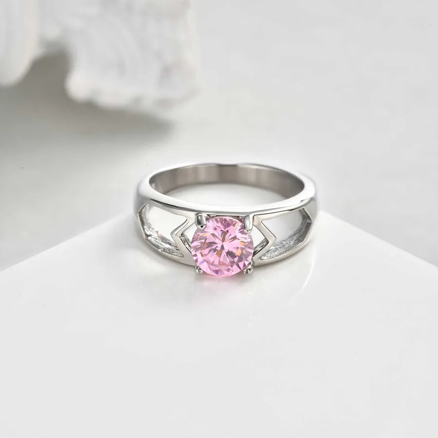 Elegant Pink Zircon Stainless Steel Ring