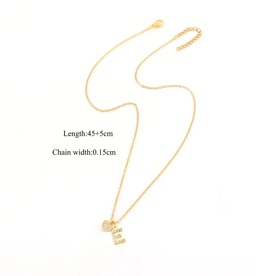 18K Gold Plated Heart Letter Pendant Necklace Gold E