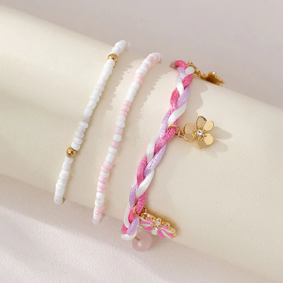 Boho Beaded Flower Bracelets Set – 3pcs