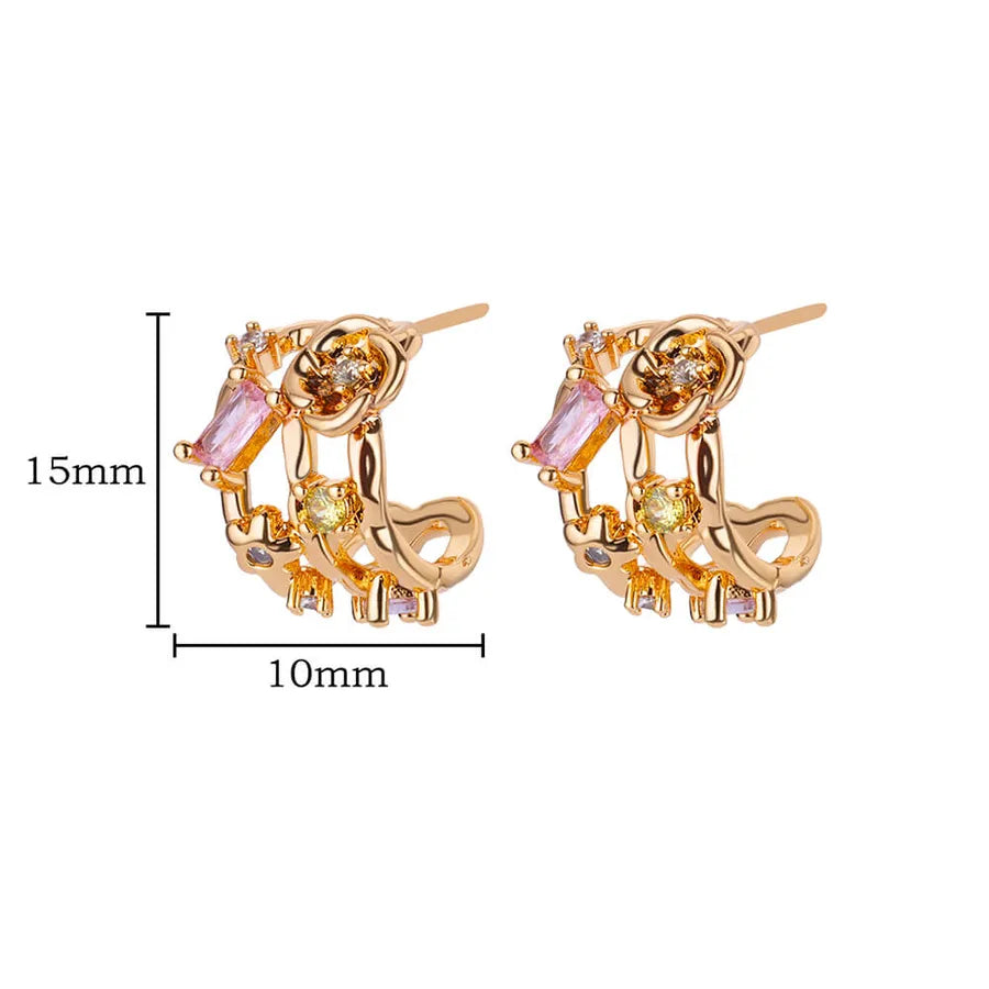Elegant Geometric Flower Stud Earrings E4218G
