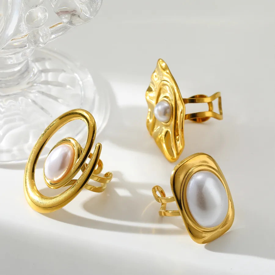 Elegant 18K Gold Open Ring with Imitation Pearl