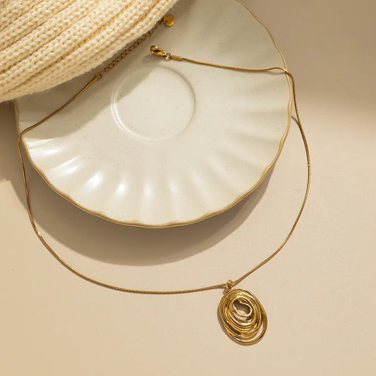 Gold Geometric Spiral Pendant Necklace