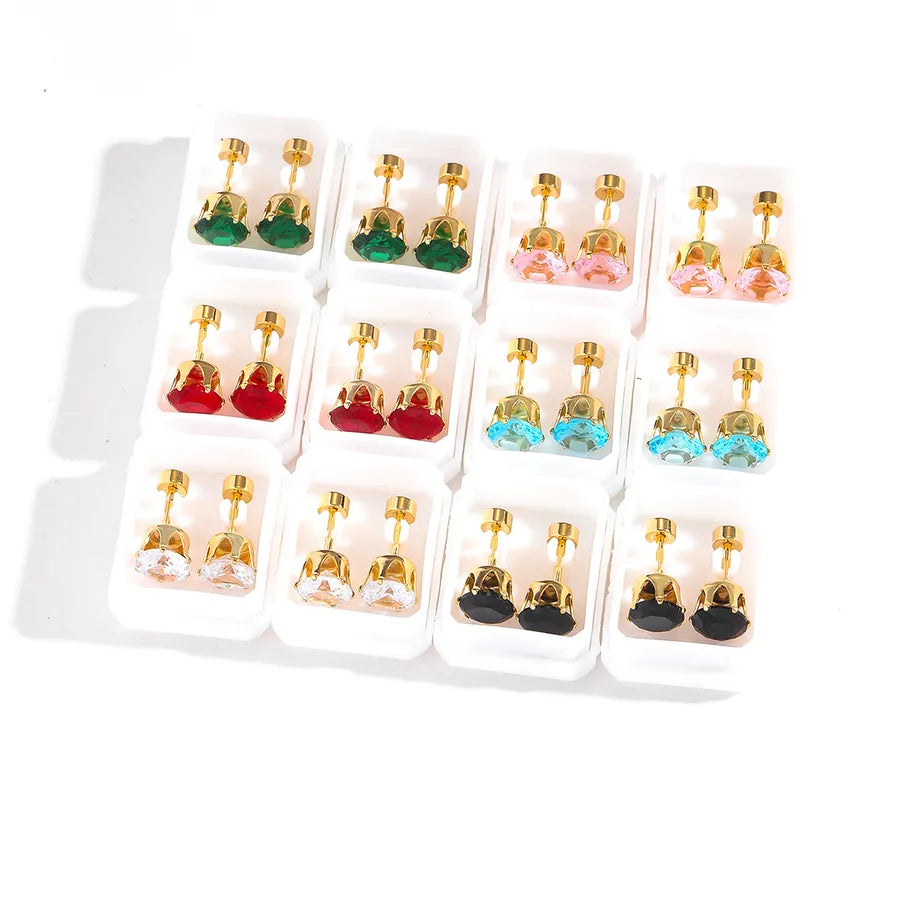 12 Pairs Gold-Plated Pearl & Zircon Stud Earrings 2#