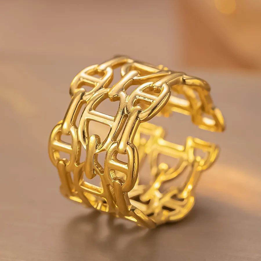 Geometric Titanium Steel Couple Ring K185 Gold Ring Adjustable