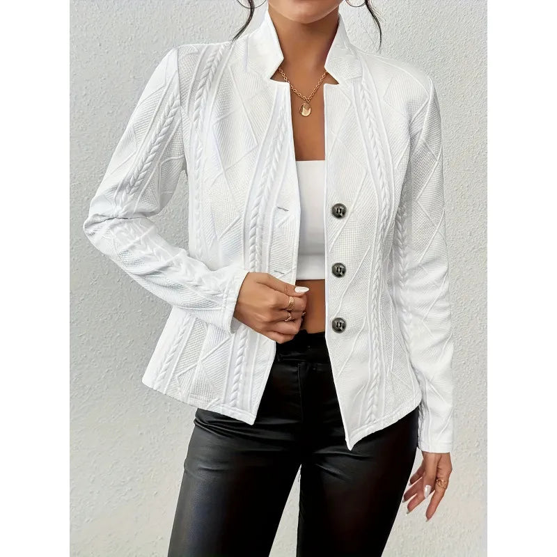 Women's Floral Slim Fit Blazer - Elegant Office Style White