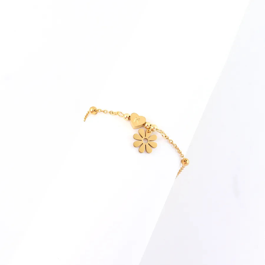 Gold Daisy Heart Stainless Steel Bracelet
