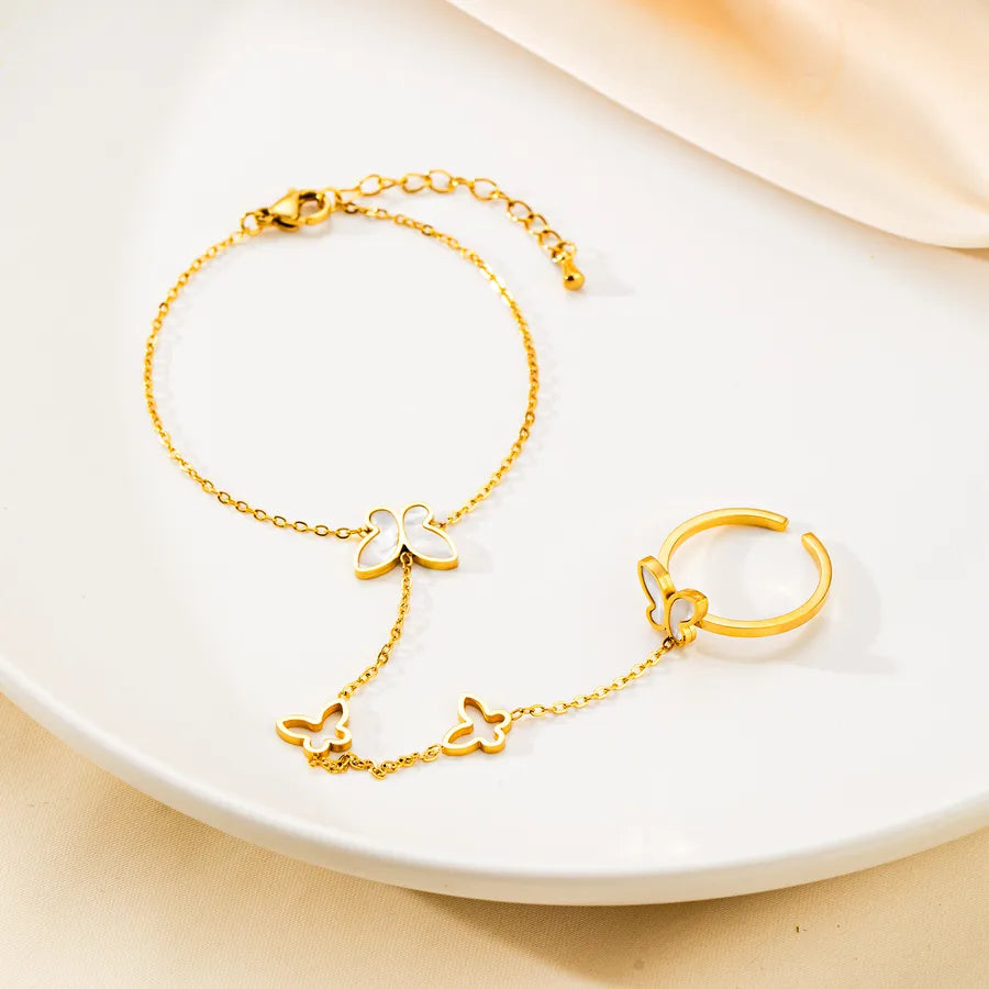 Gold Plated Heart & Butterfly Finger Bracelet