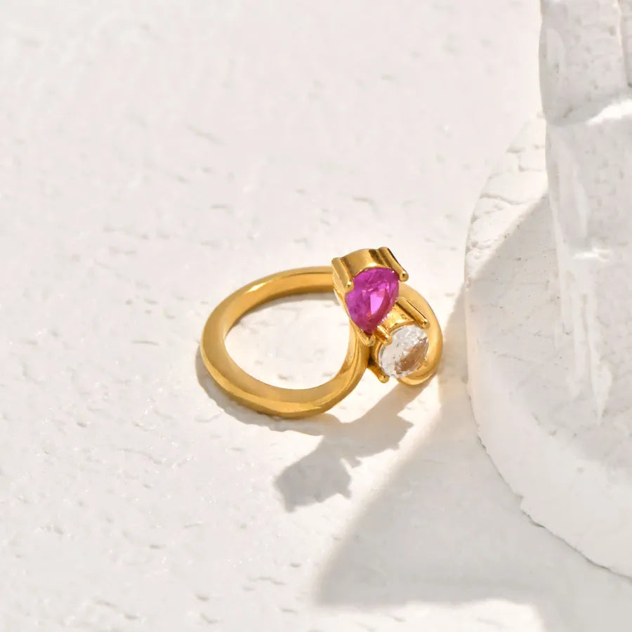 18K Gold Plated Geometric Pearl Zircon Ring 5773001