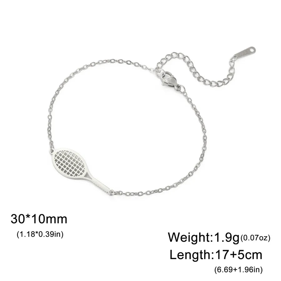 Stainless Steel Sports Pendant Bracelet Steel Color Racket-Cross Chain
