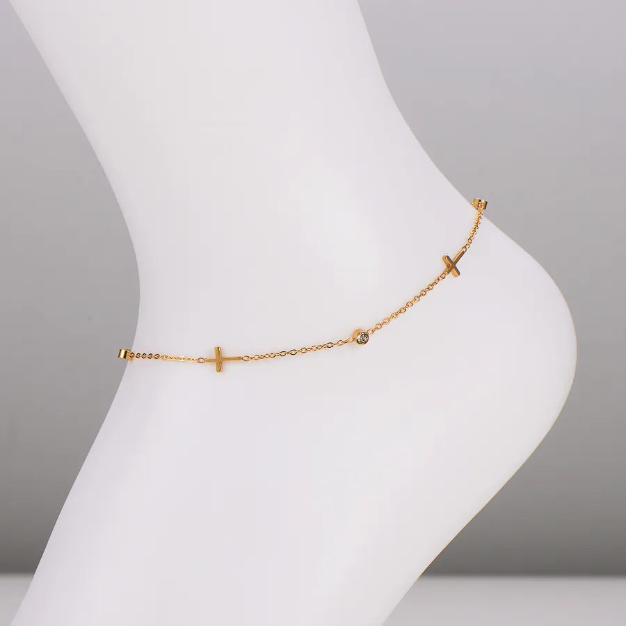 Gold Cross Stainless Steel Anklet for Women