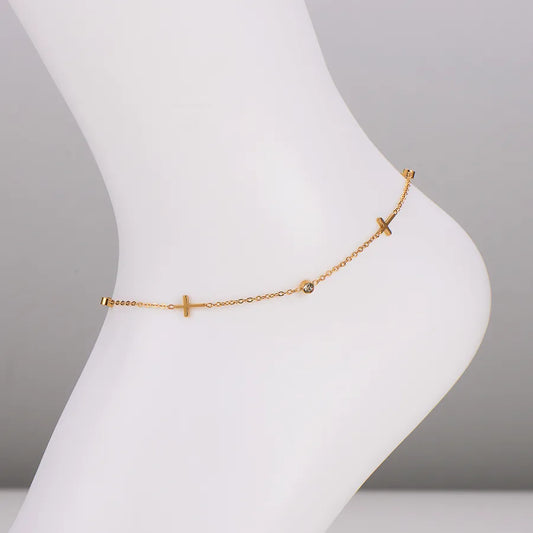 Gold Cross Stainless Steel Anklet for Women