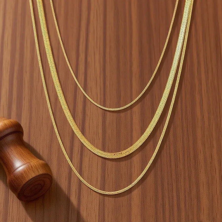 Double Layer Titanium Steel Heart Necklace X06115-Three-layer Chain-necklace- Gold