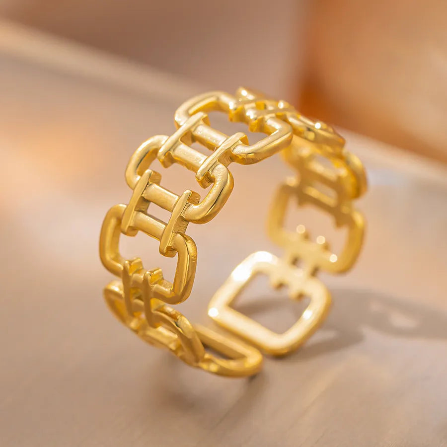 Gold Plated Geometric Titanium Steel Open Ring K95 Gold Ring Adjustable