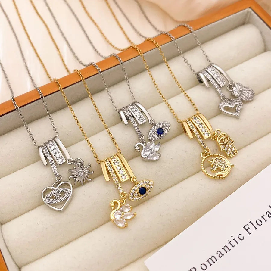 Gold Plated Heart & Eye Zircon Pendant Necklace