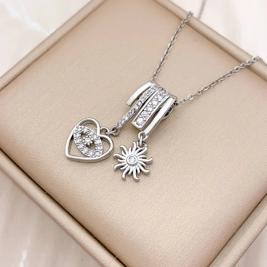 Gold Plated Heart & Eye Zircon Pendant Necklace XL3226 Heart Sun Combination Necklace Silver