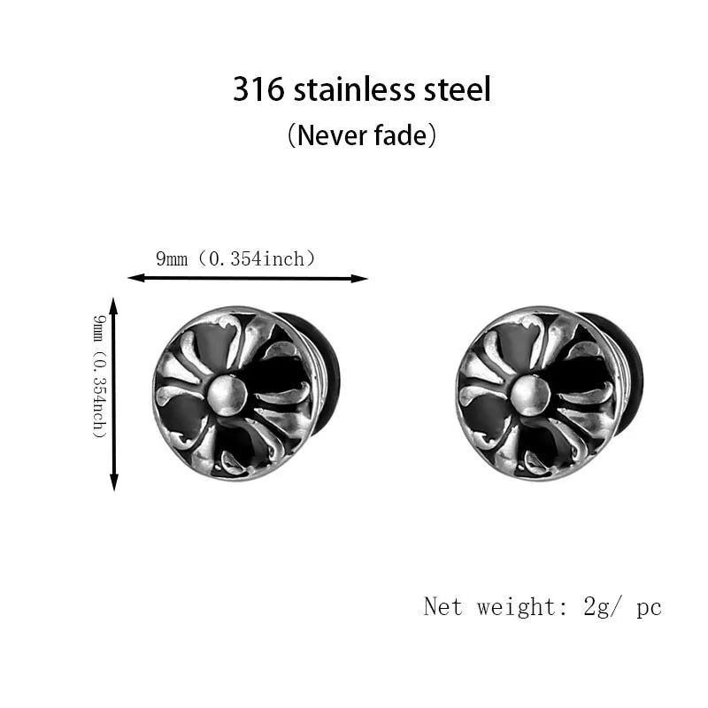 Silver Engraved Titanium Steel Unisex Earrings