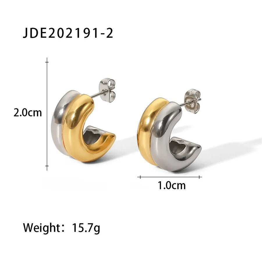 Color Block Stainless Steel C-Shaped Earrings JDE202191-2