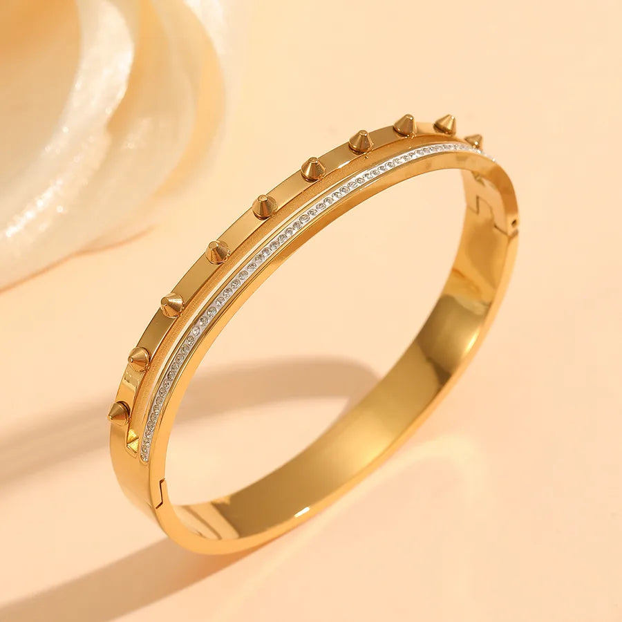 18K Gold PVD Letter & Flower Stainless Steel Bangle Bracelet#9