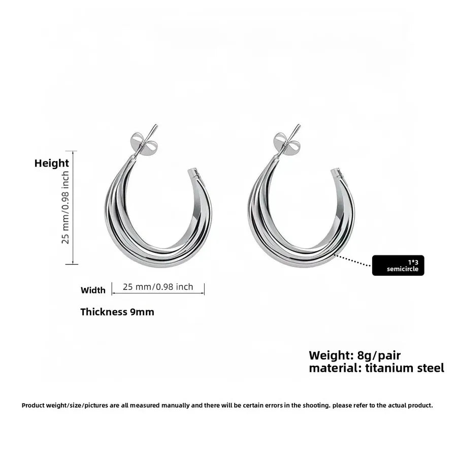 Titanium Steel Geometric U-Shaped Earrings PJER292 Steel Color 25mm