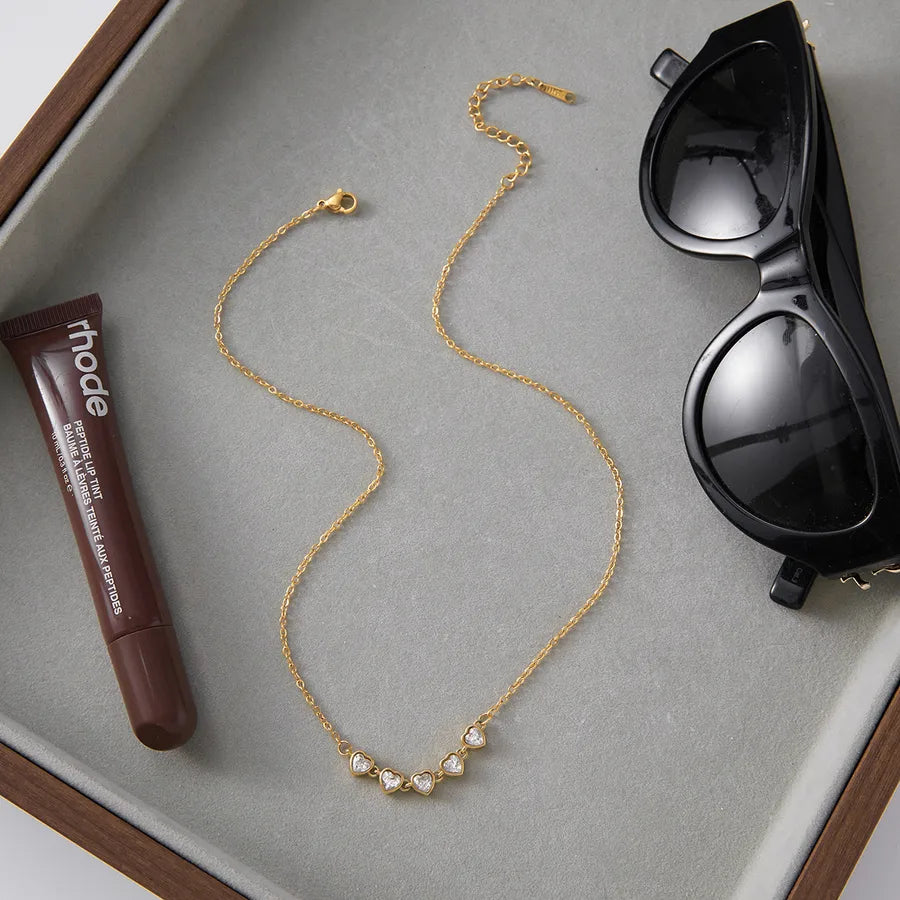 18K Gold Heart Tennis Necklace for Women