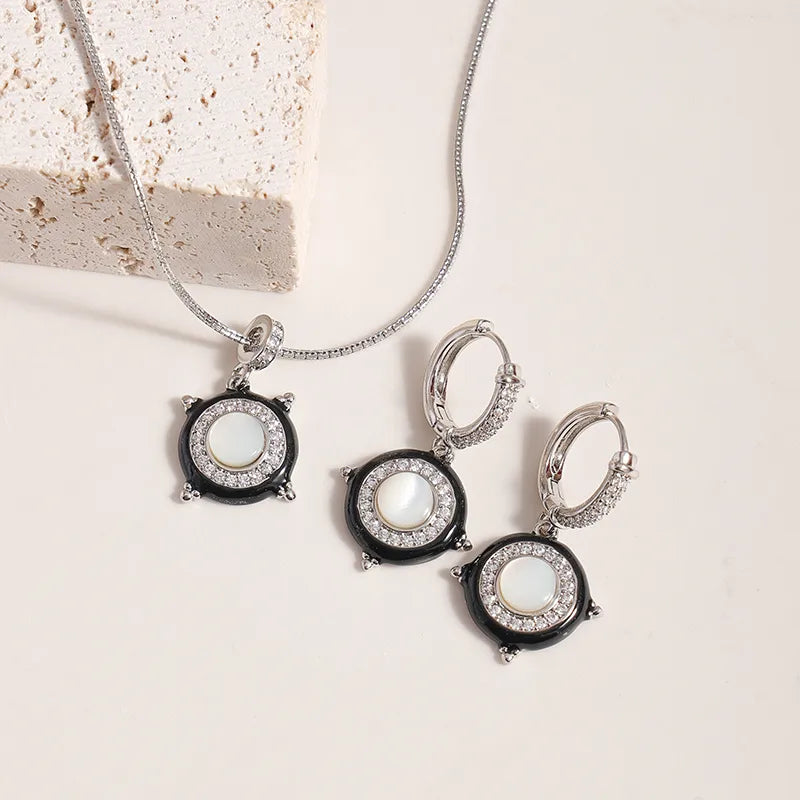 Black Drip Oil Pendant Necklace & Earrings Set