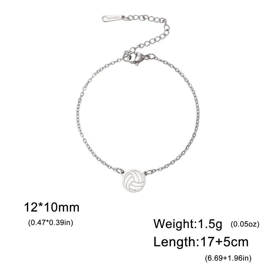 Stainless Steel Sports Pendant Bracelet Steel Color Volleyball-Cross Chain