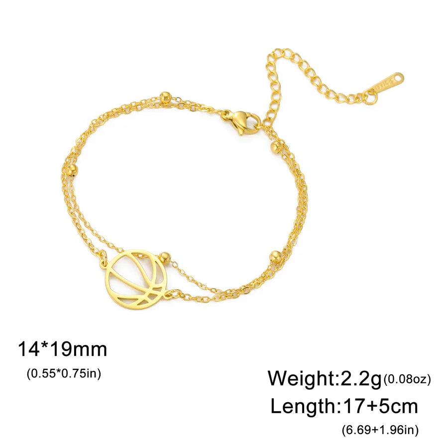 Stainless Steel Sports Pendant Bracelet Gold Basketball-Double Chain