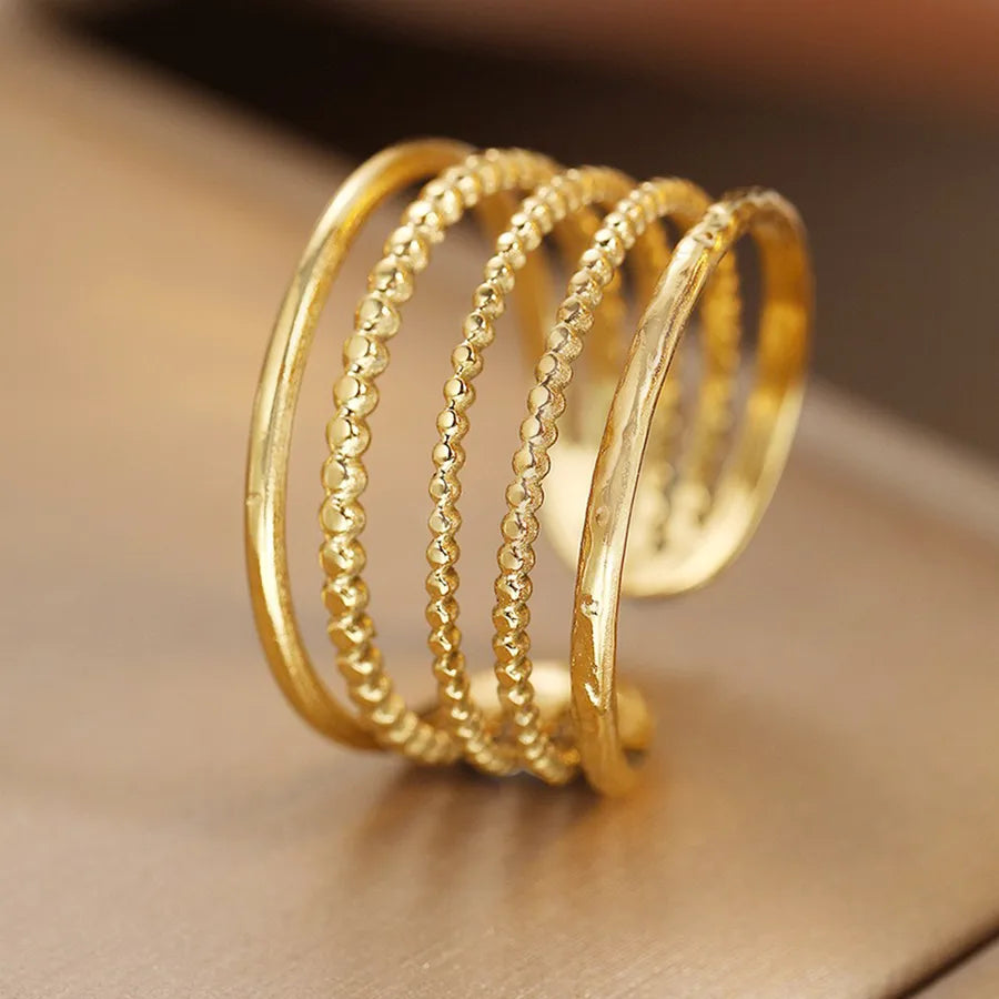 18K Gold Plated Stainless Steel Open Ring Average Size Gold 009#